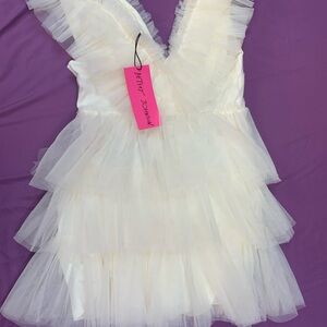 Betseys Tiered Tulle Dress Cream